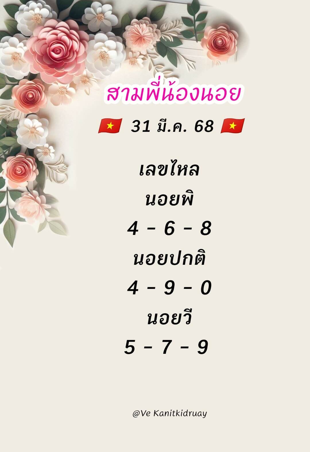 หวยฮานอย 31-3-68 ชุด9