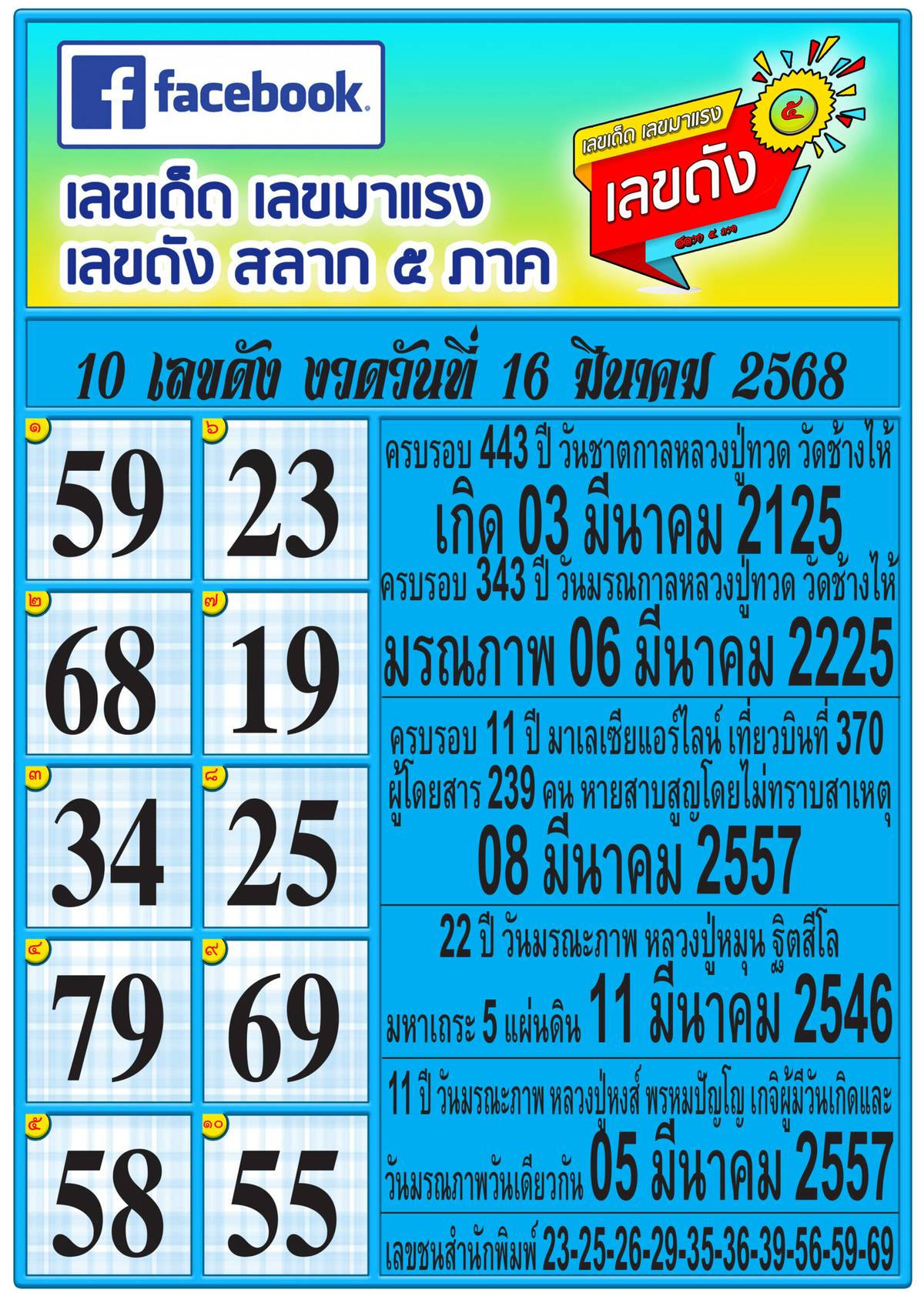 เลขเด็ดสลาก 5 ภาค